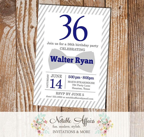 Gray Bow Tie Milestone Birthday Party Invitation Over The Hill