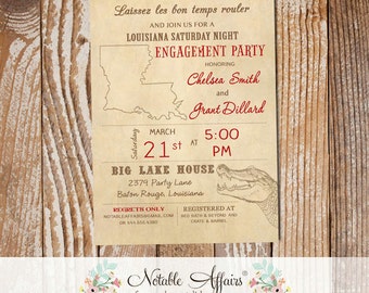 Cajun Style Vintage Louisiana Alligator Baby Shower Bridal Shower Engagement Party etc invitation - choose your dark accent font color only