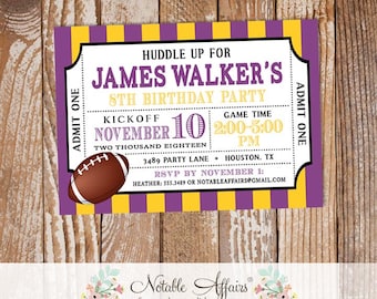 Football Tailgate Birthday Party Football Ticket Invitation - Deep Yellow Dark Purple Invite- choose 2 colors - All Star Birthday Ticket