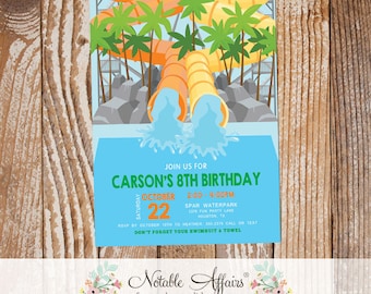 Waterpark Water Slide Pool Party Birthday Party Invitation - Splish Splash Water Park Invitation - Slip and Slide party - Swimming Party