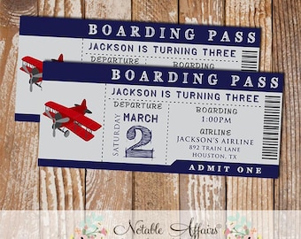 Airplane Ticket Boarding Pass only for Birthday Party Ticket Invitation - choose your own colors - NO custom wording due to limited space