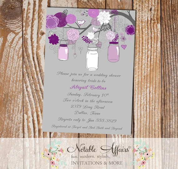 Gray and Purple Eggplant Flowers Branch and Mason Jar Classy Etsy