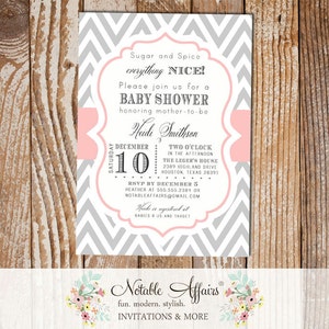 Chevron and Light Pink Chevron Sugar and Spice and Everything Nice Baby Shower Modern Invitation Sugar and Spice Baby Shower image 1