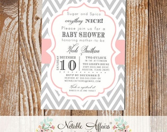 Chevron and Light Pink Chevron Sugar and Spice and Everything Nice Baby Shower Modern Invitation - Sugar and Spice Baby Shower