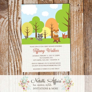 Woodland Forest Animals invitation with trees and creatures - woodland animals baby shower invitation - no color changes