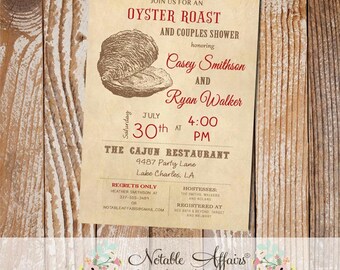 Oyster Roast - Low Country Boil - Seafood - Couples Shower - Engagement Party - Baby Shower - choose your wording and text accent color