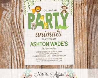 Boy Jungle Zoo Baby Animals Birthday Invitation - Zoo Birthday Party - Wild with excitement invite - lion monkey koala giraffe gator shower