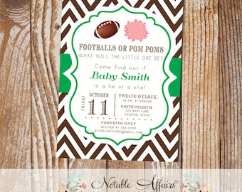 Football or Pom Pom Chevron Quarterback Cheerleader Gender Reveal or Baby Shower Invitation - choose your colors and wording