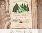 Watercolor Woods Tent Campfire Smores Baby Shower Bridal Shower etc. Hiking Camping Invitation - Away to the woods troop, wilderness party Il_170x135