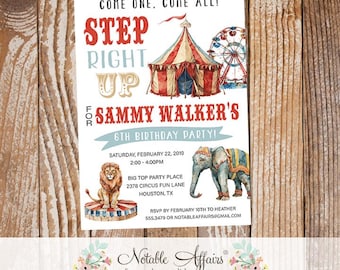 Watercolor Circus Birthday Invitation White - Step Right Up Carnival Come One Come All Circus Show Birthday any age - no color changes