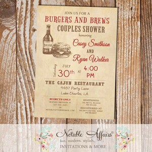 Vintage Burgers and Beer invitation for baby shower couples shower engagement party etc invitation any event choose your accent color image 1