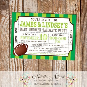 Football Tailgate Baby Shower Ticket Invitation - choose up to 2 accent colors - Baby Shower ticket
