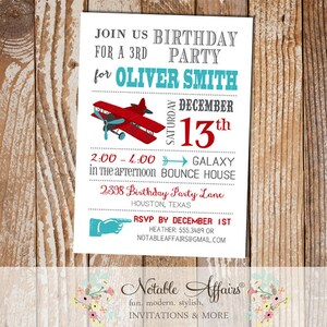 Dark GrayTeal Dark Red Airplane Modern Birthday Invitation - choose your colors as desired