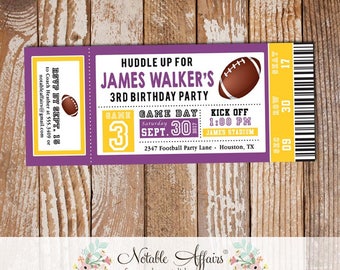 Football Tailgate Birthday Party Football Ticket Invitation - Deep Yellow Dark Purple Invite- choose 2 colors - All Star Birthday Ticket