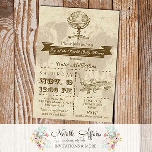 Boy Baby Shower Old World Map Globe Rustic  Vintage Baby Shower Invitation - Top of the world