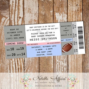 Football Boy or Girl Blue vs Pink Baby Shower Party Ticket invitation - Football Baby Shower - choose your accent colors