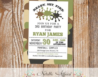 Camo Splat - Paintball - Paint Ball - Art - Artist Modern Camouflage Paintball Birthday Party Invitation - choose your own wording