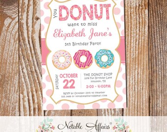 Pink Donut Sprinkles Colorful Birthday Invitation Large Polka Dots - choose 2 colors - You Donut Want to Miss Sprinkles Birthday