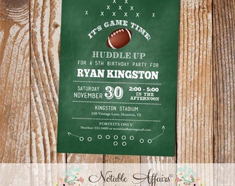 Chalkboard Football Play Birthday Invitation - Football birthday party invitation - no color changes - any age