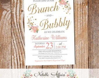 Brunch and Bubbly Mimosas Floral Bridal Shower Brunch Invitation - Baby Shower, Couples Shower, etc - Brunch and Bubbly Flowers invite