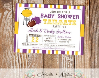 Dark Purple and Deep Yellow Football Tailgate Baby Shower Invitation - choose your 2 colors - LSU Baby Shower Tailgate Party