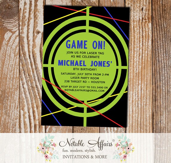Laser Tag Target Laser War Invitation Vertical Black Background