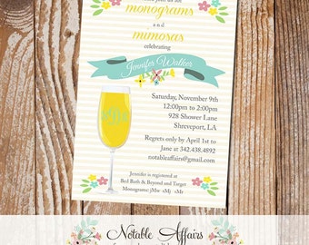 Monograms and Mimosas Bridal Shower Brunch Couples Shower Party Invitation - no color changes