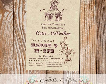 Vintage Circus Baby Shower invitation - Come One Come All - Circus Elephant Baby Shower Party invite - choose your own wording as needed