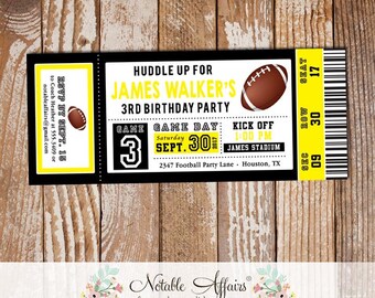 Football Tailgate Birthday Party Football Ticket Invitation - Black and Yellow Football Invite- choose 2 colors - All Star Birthday Ticket