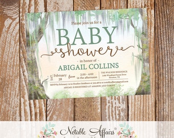 Horizontal Watercolor Cajun Louisiana Swamp Trees Baby Shower Bridal Shower Engagement Party etc invitation - no color changes