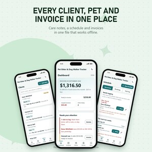 Pet Sitter & Dog Walker Tracker, Bookings, Care Notes, Invoices (Digital Download)