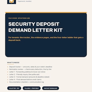 Security Deposit Demand Letter Kit | Get Your Deposit Back, Tenant Letters, Itemization Review | Fillable Printable PDF