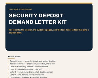 Kit de cartas para reclamar el depósito de seguridad / Recupere su depósito, cartas para inquilinos, revisión detallada / PDF imprimible y rellenable