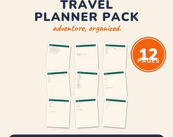 Planificador de viajes imprimible, planificador de vacaciones familiares, itinerario, lista de equipaje, presupuesto de viaje, registro de reservas, diario de viaje por carretera