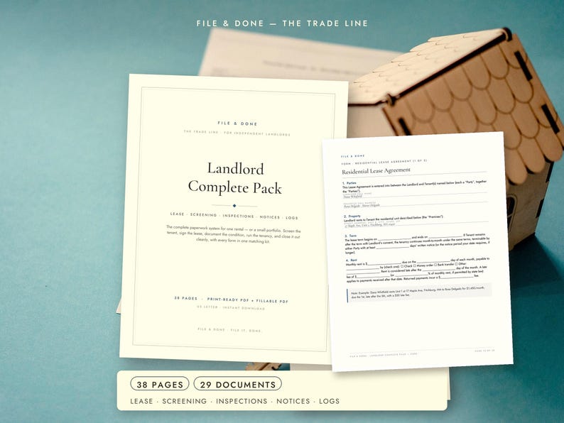 Landlord Forms Bundle | Lease Agreement, Rental Application, Tenant Screening, Move In Inspection, Rent Ledger | 38 Pages, Fillable PDF image 1