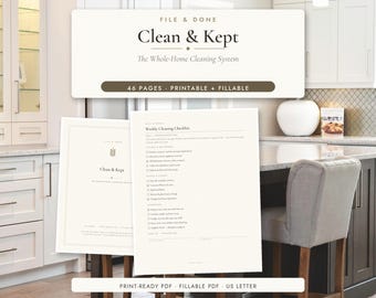 Home Cleaning Planner Printable, 46 Pages, Cleaning Schedule, Room by Room Checklists, Chore Chart, Cleaning Binder, Fillable PDF