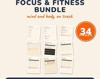 Paquete de planificador para TDAH + planificador de entrenamiento / Planificador de enfoque diario y registro de actividad física, organizador de rutinas / 34 páginas en PDF imprimible
