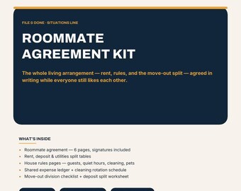 Plantilla de acuerdo de convivencia / Contrato de convivencia, división de alquiler, normas de la casa, lista de verificación para la mudanza / Kit PDF imprimible y rellenable