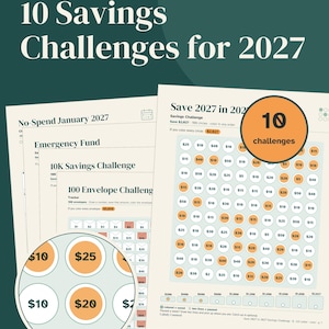 2027 Savings Challenge Mega Pack, Bundle of 10 Printable Challenges, Cash Stuffing A6 Inserts, A4 A5 Letter, Dollar Pound Euro
