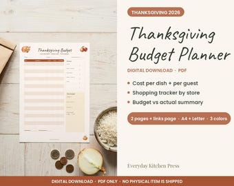 Thanksgiving Budget Planner 2026 Printable, Cost Per Guest Sheet, Holiday Meal Budget, Dinner Party Cost Tracker, Friendsgiving, A4 & Letter