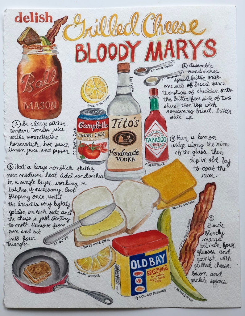 Bloody Mary Recipe Illustration Etsy