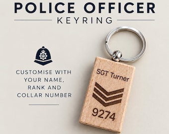 Personalised Police Keyring – Custom Police Rank, Name & Collar Number – Police Officer Gift – PC, Sergeant, Inspector, PCSO, Special