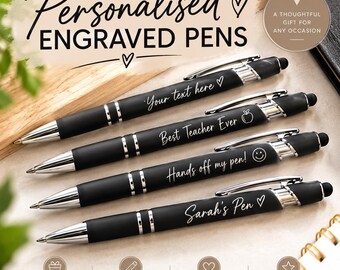Personalised Engraved Ballpoint Pen | Custom Name, Text or Message | Black Pen Gift | Teacher Gift | Office Gift | Birthday Gift | Unique