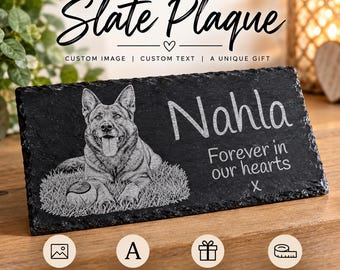 Personalised Pet Slate Plaque | Custom Pet Portrait Engraving | Dog & Cat Memorial Gift | Photo Slate Plaque | Pet Loss Keepsake | 10x20cm