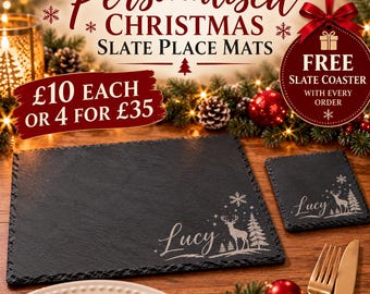 Personalised Christmas Slate Placemat, Engraved Name Christmas Place Mat, Custom Christmas Table Decor, Personalised Dining Gift, Christmas