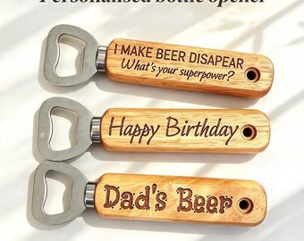 Personalised Engraved Wooden Handle Bottle Opener – Custom Name Gift, Housewarming, Birthday, Wedding, Christmas, Thank You Gift