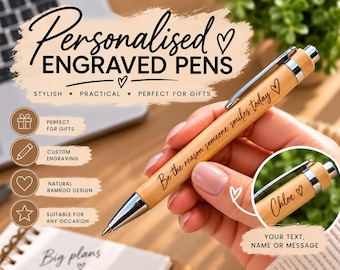 Personalised Engraved Bamboo Pen | Custom Name, Text or Message | Black Pen Gift | Teacher Gift | Office Gift | Birthday Gift | Unique