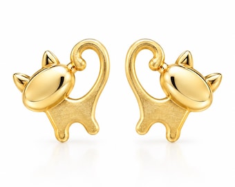 Cat Mom Gift, Real Gold, 10K Solid Cat Earrings, Small Cat Studs, Second Hole Cat Jewelry, Screw Back studs