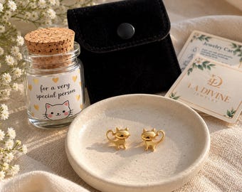 Cat Mom Gift, Real Gold, 10K Solid Cat Earrings, Small Cat Studs, Second Hole Cat Jewelry, Screw Back studs