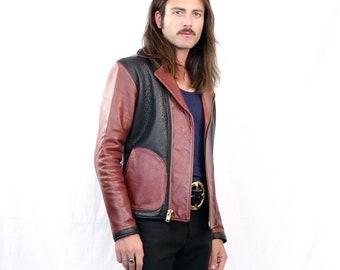 OZEN custom made Moto jacket 2 tone deep burgundy and black